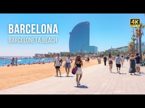 Barcelona Beach Walk ☀️ Summer at Barceloneta | 4K Walking Tour