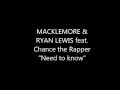 MACKLEMORE & RYAN LEWIS "Need to know" feat. Chance the Rapper Lyrics