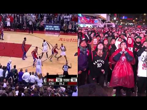 Jurassic Park In Toronto Erupts (Side-By-Side Reaction) After Kawhi Nails Epic Game Winner
