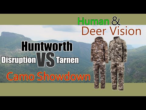 Compare Huntworth Camo Patterns Disruption VS Tarnen in 16 Background with Deer Vision
