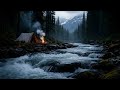 Dark Nordic Forest Ambience | Rushing Icy River & Campfire Sounds for Sleep, Focus (4K)