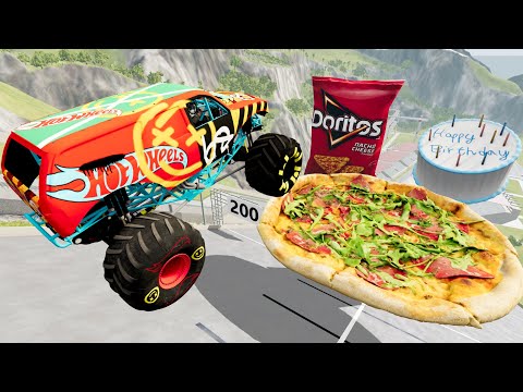 Monster Truck Crashes Into Giant Pizza Doritos and More! | Best Crashes - BeamNG Drive