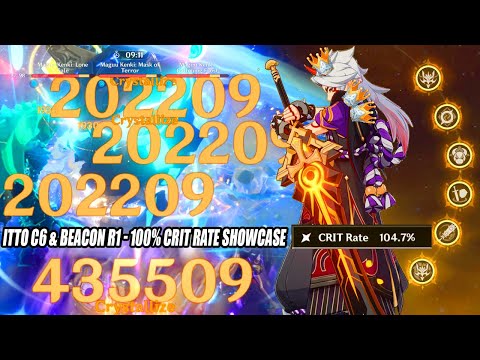 Itto C6 & Dehya Weapon Beacon R1 435k Cow & 100% Crit Rate - 3.5 Triple Maguu Oneshot Combo