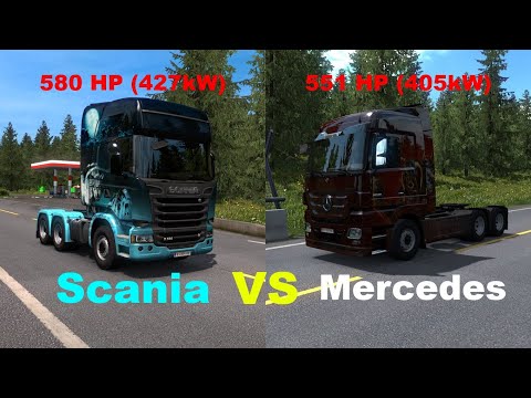 Euro Truck Simulator 2 - (580HP vs 551HP) - Scania vs Mercedes-Benz - [Acceleration and Brake Test]