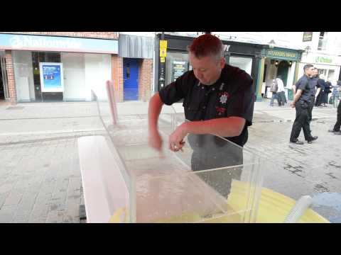 Demonstration on the danger of swimming in a weir. Newbury