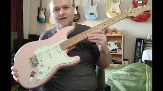 Video thumbnail for Harley Benton ST-62 CC  MN Shell Pink fusion blues short sound check by Tóth Szabolcs