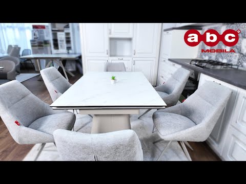 Set Masă Living Extensibilă Blat Ceramic Alb Marmura CT234 cu Set 6 Scaune DCM0108CS 1