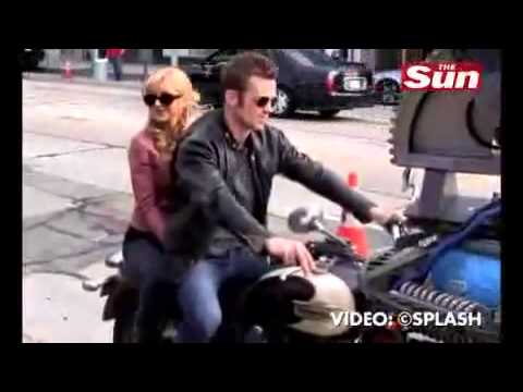 Christina filming a motocycle scene with Cam Gigandet for "Burlesque".mp4