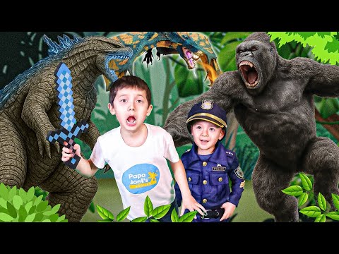 Godzilla vs King Kong vs Dragon at the park and Baby Lava Trex Camping Adventure