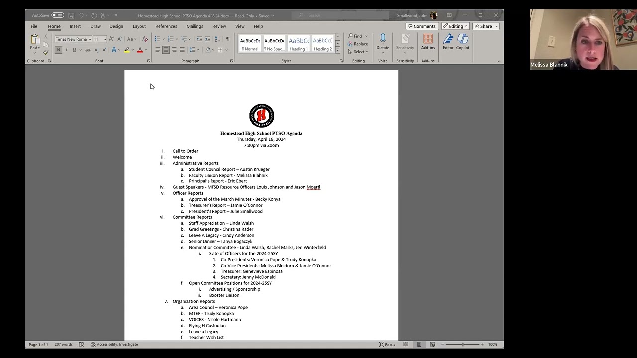 Homestead PTSO April Meeting with Homestead School Resource Officers as Guest Speakers