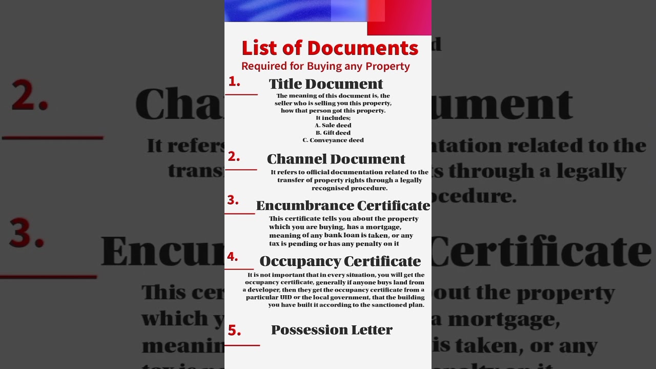 List of Documents Required for Buying any Property.#property #shorts