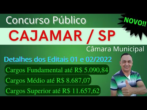 Novo Edital CAJAMAR / SP. Veja Cargos, Benefícios e Salários. Detalhes dos Editais 2022. Apostilas