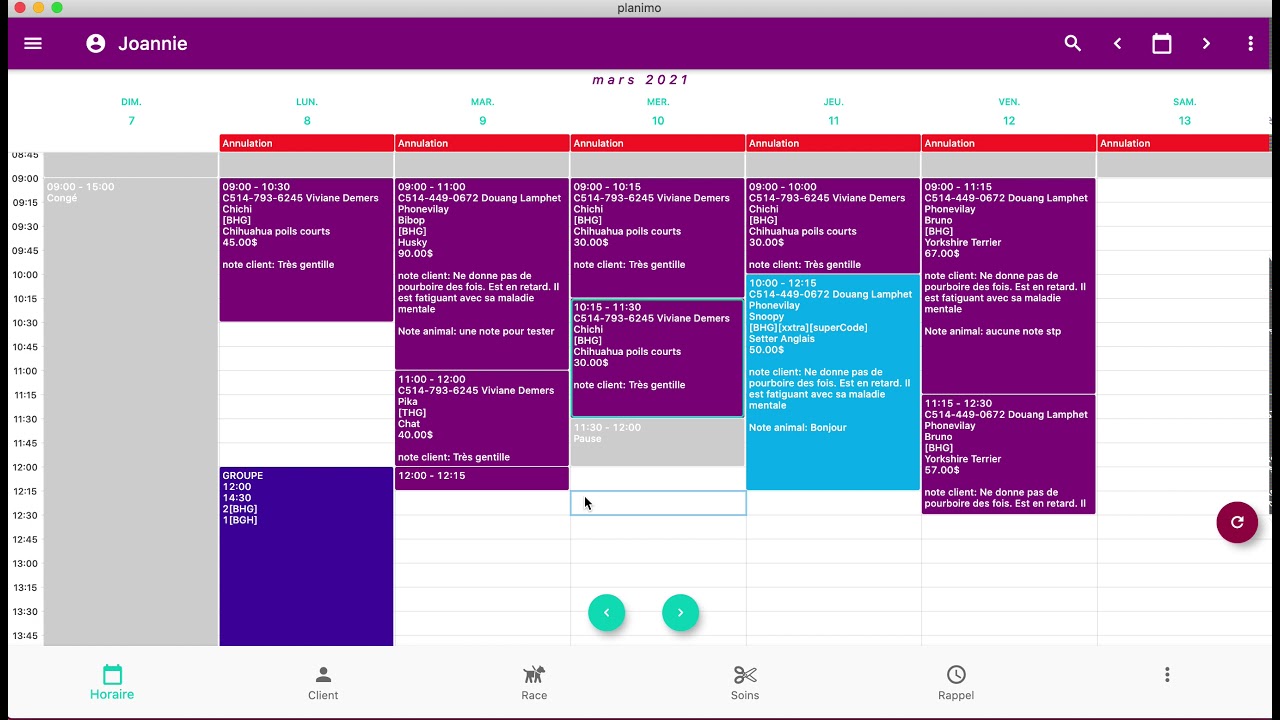 Planimo - information du toiletteur préféré
