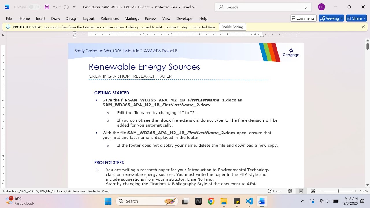 Shelly Cashman Word 365 | Module 2: SAM APA Project B Renewable Energy Sources
