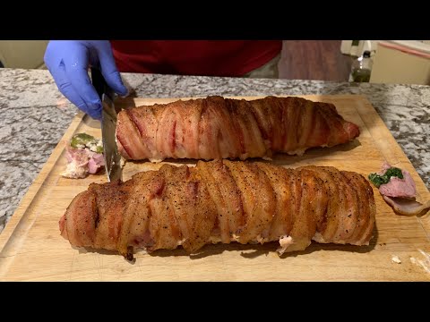 Smoked Pork Tenderloin Stuffed with jalapeños and cream cheese and spinach and provolone