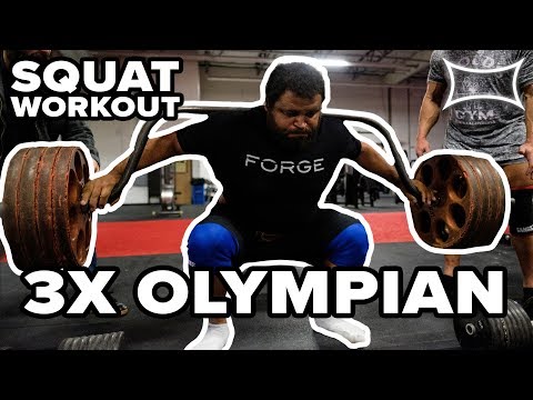 3X OLYMPIAN Reese Hoffa Squats With POWERLIFTER | Super Training Gym