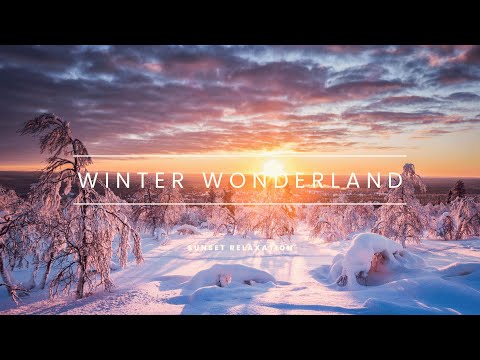 Winter Wonderland at Sunset with Beautiful Relaxing Music | Snow Relaxation Film