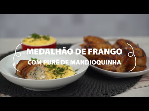 Medalhão de frango com purê de mandioquinha