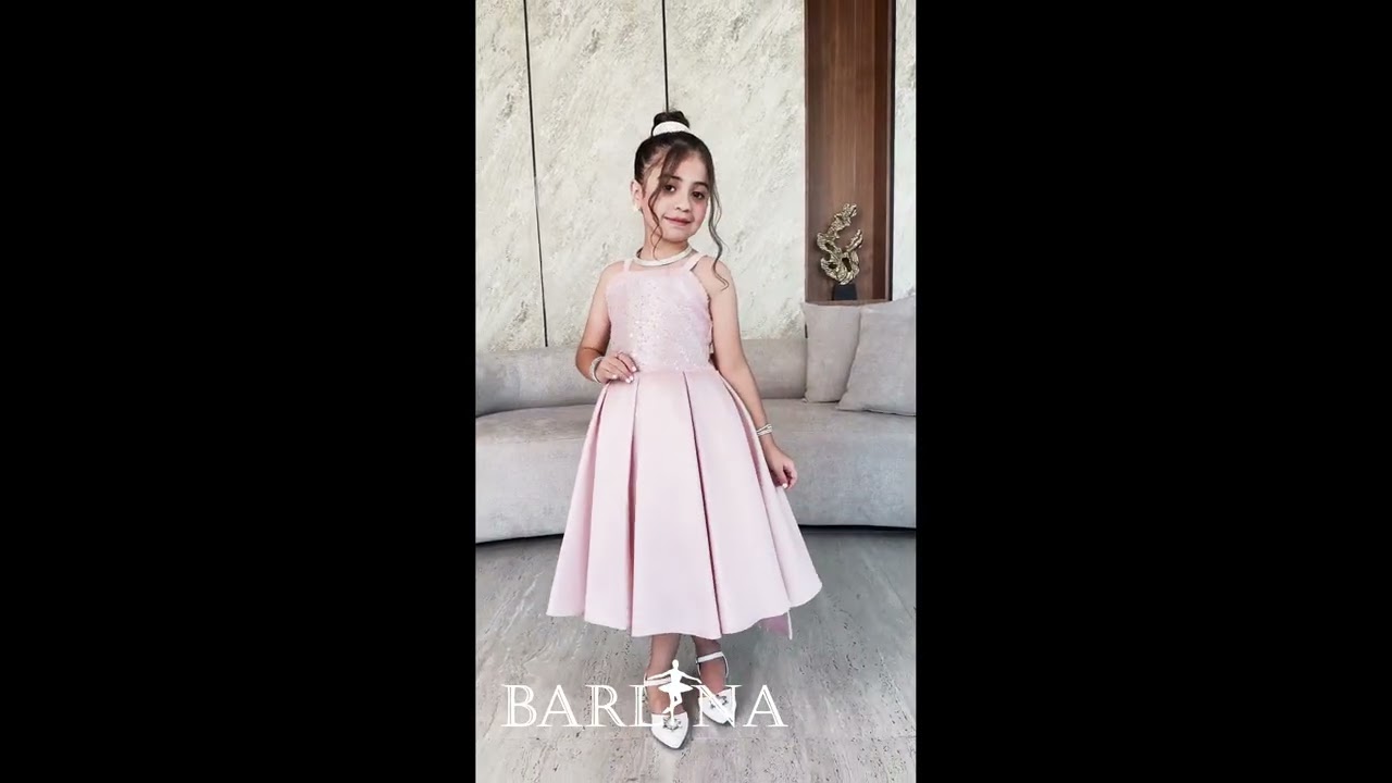 فستان بناتي وردي لامع بتطريزات براقة - 3 سنوات