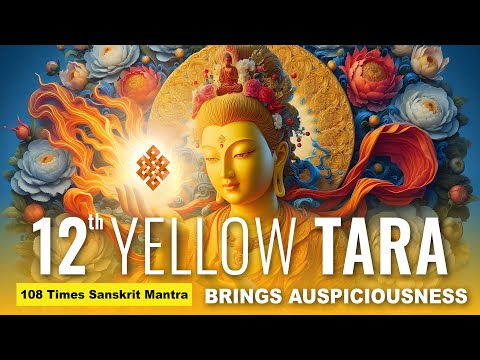 12 Yellow Gold Tara Mantra of Auspiciousness: Endless Knot of Good Fortune, Blessings, Harvests