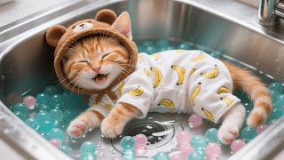 Download lagu Anak kucing jahe buat kolam dari bola air, mama kucing ajari fungsi aslinya 💧🐾 mp3