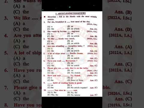Articles | Use of A, an & The | Article in English Grammar | #shorts #objective #article #class12
