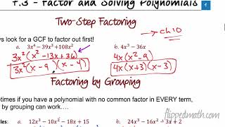 Traditional Algebra 2 – 7.3 Solving Polynomial Functions by Factoring