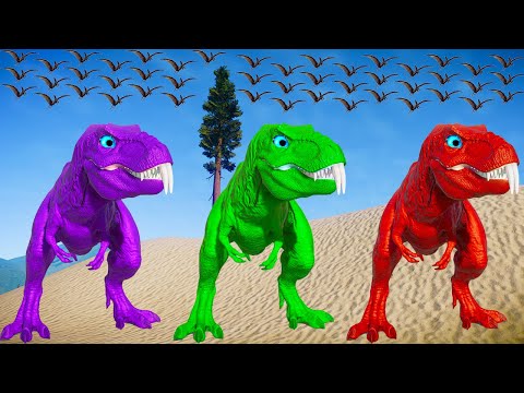Team Rexy Color Pack vs Spinosaurus, Indoraptor, I-Rex Jurassic World Evolution Dinosaurs Fighting