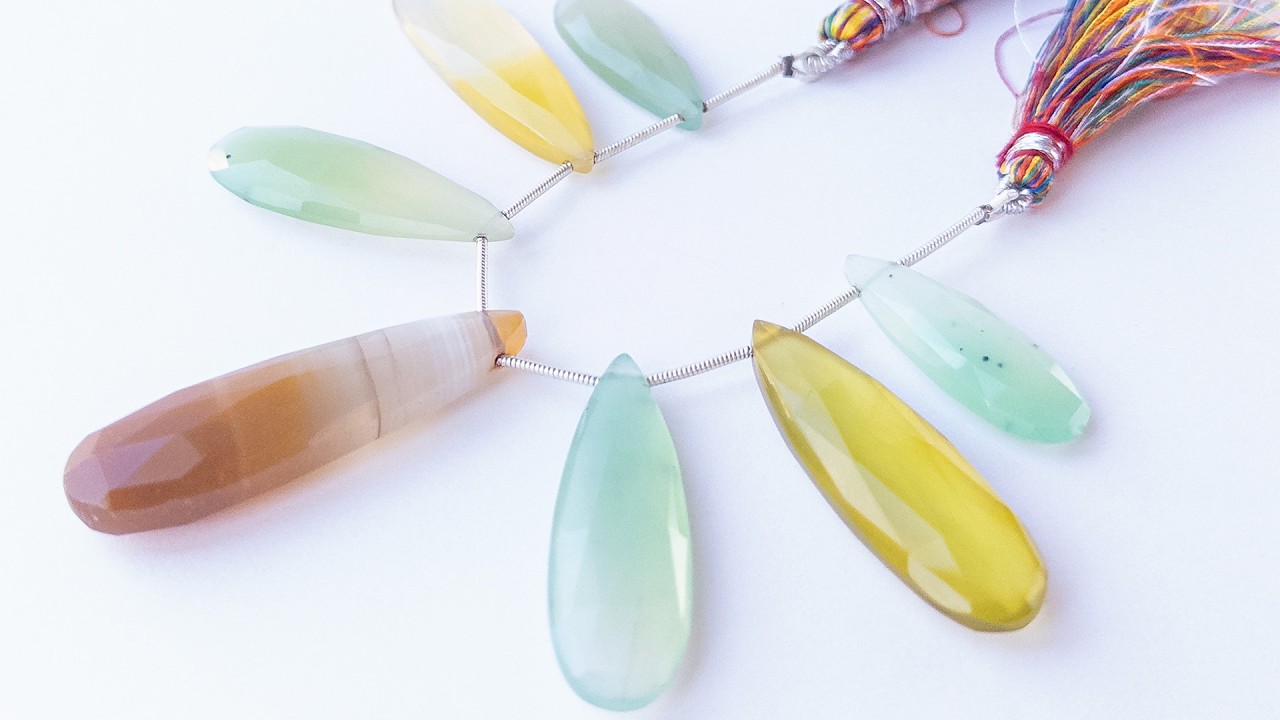 Chalcedony | Faceted Briolette | 27-45mm X 10-14mm Bead Size | 7 Pieces video