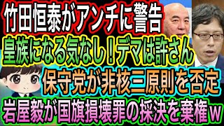 【日本保守党】竹田恒泰が警告！皇族にはならん！デマは許さん／保守党が非核三原則を否定／岩屋毅が国旗損壊罪の採決を棄権
