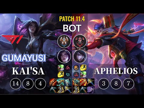 T1 Gumayusi Kai'Sa vs Aphelios Bot - KR Patch 11.4