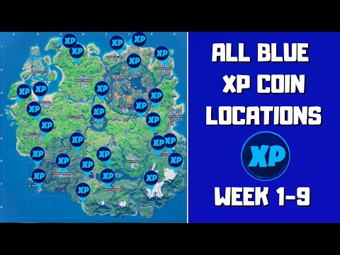 All 27 Blue XP Coins Locations in Fortnite (week 1-9)! - Deja Blue Punch Card