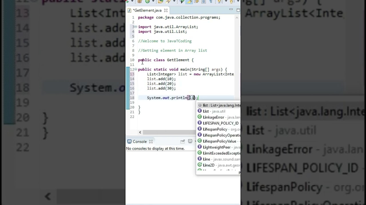 Get Element from ArrayList at Specific Index | ArrayList get(index) Method java #shorts #javatcoding