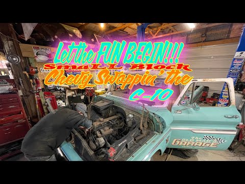 Kenny PULLS THE HOOD!  The Small Block Swap has BEGUN!