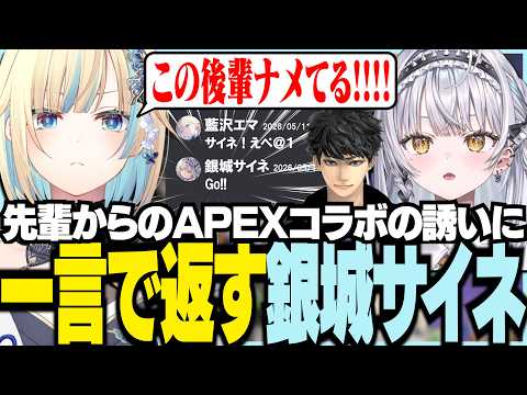 先輩からのAPEXコラボの誘いに一言で返す銀城サイネ【ぶいすぽっ!/ 藍沢エマ/銀城サイネ/ハセシン/APEX】