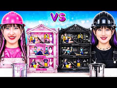 Pink Vs Black Challenge! We Build Amazing Doll House For K-Pop Demon Hunters