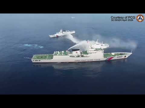 PCG's BRP Bagacay faces water cannons from two bigger China Coast Guard ships