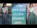Collar Shirt With Double Pleated Skirt Cutting And Stitching Telugu Puff Sleeves Design