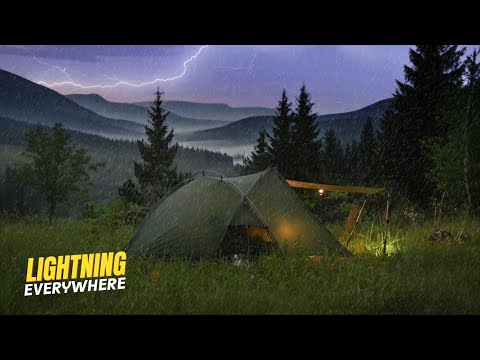⚡INSANE THUNDERSTORM‼️Heavy Rain Camping for Relaxing - Cozy Tough Hiking Tent❗