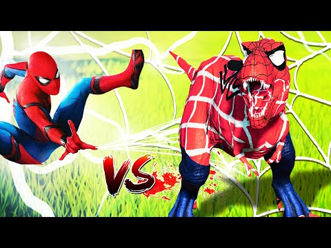 (Jurassic World Evolution 🌍) T-rex Spiderman🕷🚀, Venom, PennyWise Fight !!