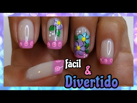 DECORACIÓN DE UÑAS FLORES DE COLORES Y FRANCÉS ♥ NailArt By Andy