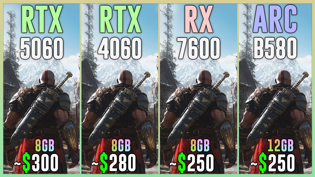 RTX 5060 vs RTX 4060 vs RX 7600 vs Intel Arc B580 - Test in 20 Games