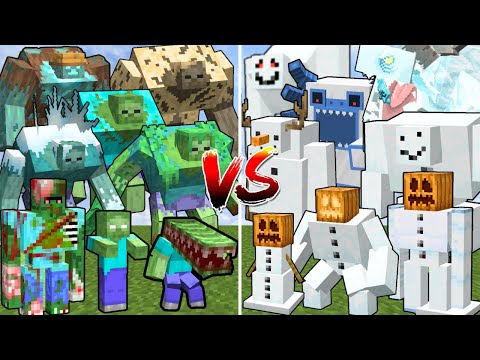 ALL MINECRAFT MUTANT ZOMBIES vs ALL MINECRAFT MUTANT SNOW GOLEMS | Minecraft Mob Battle