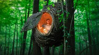 Building a Warm and Cozy NEST | Bushcraft tree house, Survival shelter