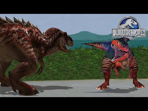 TYRANNOSAURUS REX GEN 2 VS GIGANOTOSAURUS - JURASSIC DINOSAUR BATTLE || JURASSIC WORLD THE GAME
