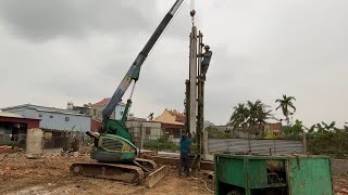 Construction process of bored pile drilling and pile pressing | building a 350m2 house by hand