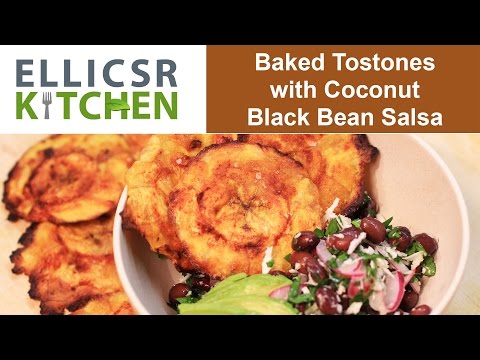 Baked Tostones with Coconut Black Bean Salsa