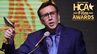 Nicolas Cage accepts the Acting Achievement Award at the 5th Annual HCA Film Awards (2022) video