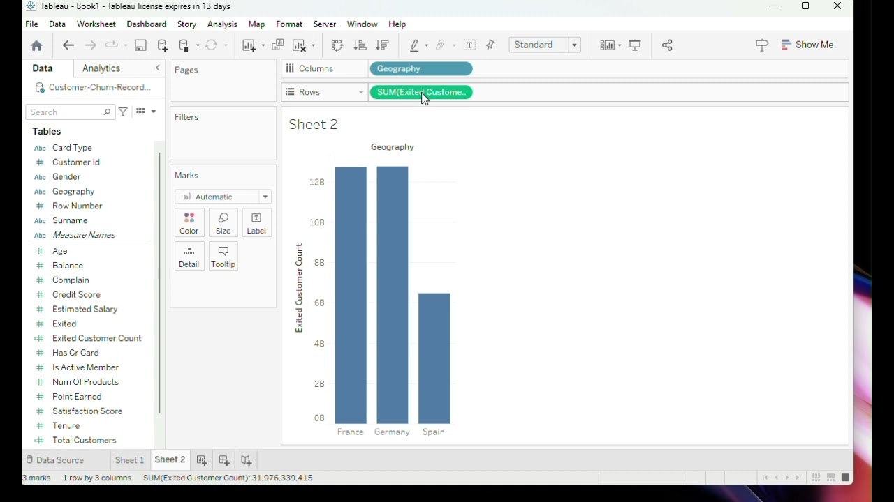 Tableau Customer Churn Chart