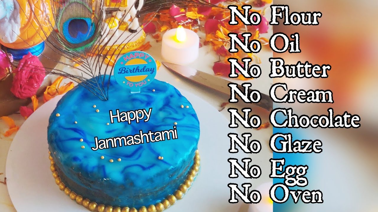 Janmashtami Special Cake Recipe /3 Ingredients Cake Recipe / Without Oven, Egg, Glaze, Gelatin, Oil